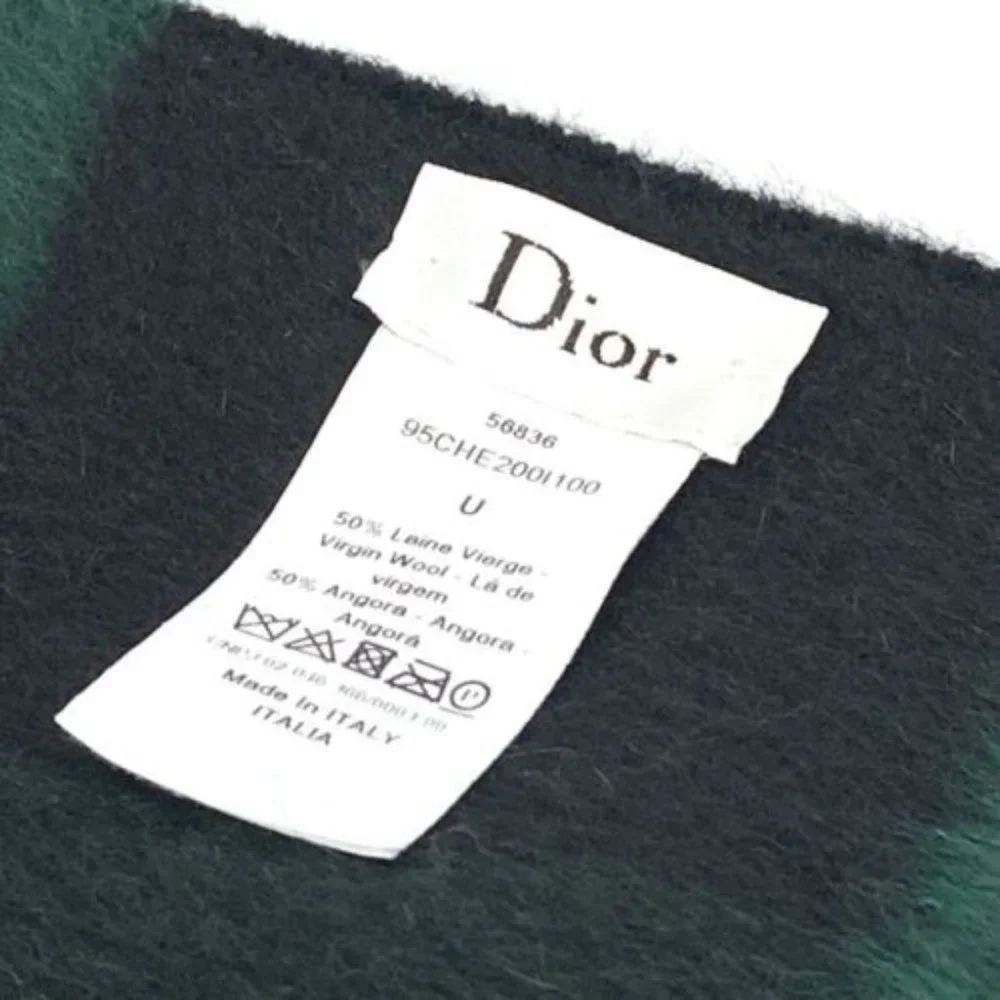 DIOR 95CHE200100 Logo fringe Large format shawl Scarf wool / Angola Green/Black